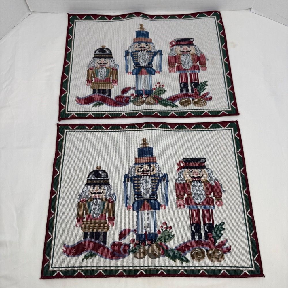 Vintage Christmas Nutcracker Tapestry Placemats Set of 2 Holiday Table Decor